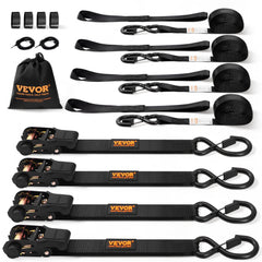 VEVOR Ratchet Tie Down Straps (4PK), 2200 lb Max Break Strength, Includes 4 Premium 1" x 15' Rachet Tie Downs with