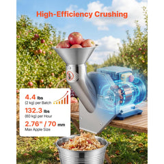 VEVOR 550W Electric Fruit Apple Crusher, SUS304 Desktop Crushing Machine, Grinds Whole Apples Up to 2.76" Dia, 60 KG/H