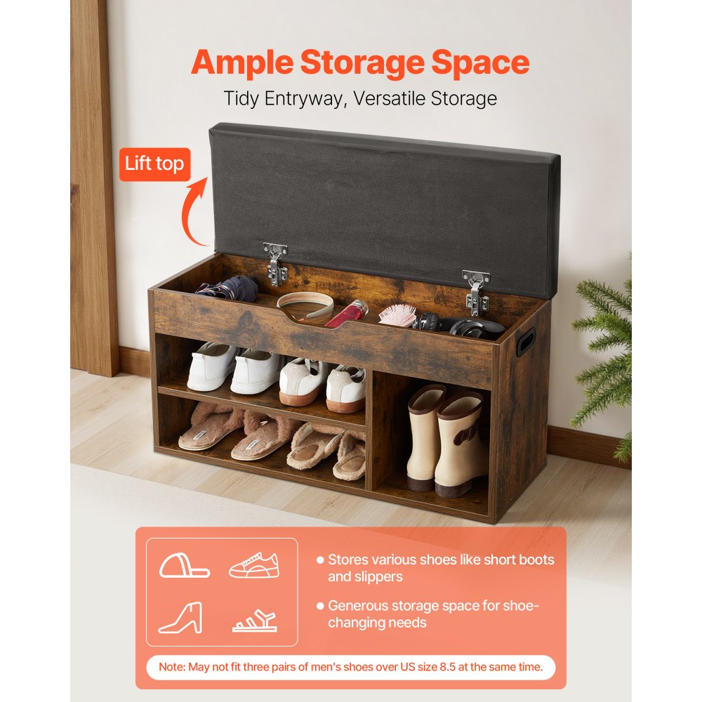 VEVOR Entryway Shoe Bench, 31.7 x 12.0 x 17.5 Inch Shoe Storage Organizer with Lift Top Storage Space, 300lbs Bench