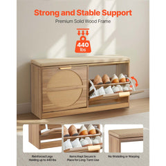 VEVOR Entryway Shoe Storage Bench 38.9" Wide 2-Tier Shoe Bench Rattan-Like, with 2 Flip Drawers, 440 lbs Load Capacity