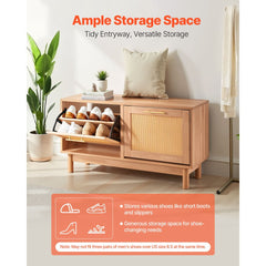 VEVOR Entryway Shoe Bench, 39.4 x 11.8 x 20.9 Inch Rattan-Like Shoes Bench with 2 Flip Drawers, 300lbs Shoe Storage
