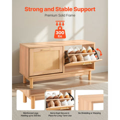 VEVOR Entryway Shoe Bench, 39.4 x 11.8 x 20.9 Inch Rattan-Like Shoes Bench with 2 Flip Drawers, 300lbs Shoe Storage