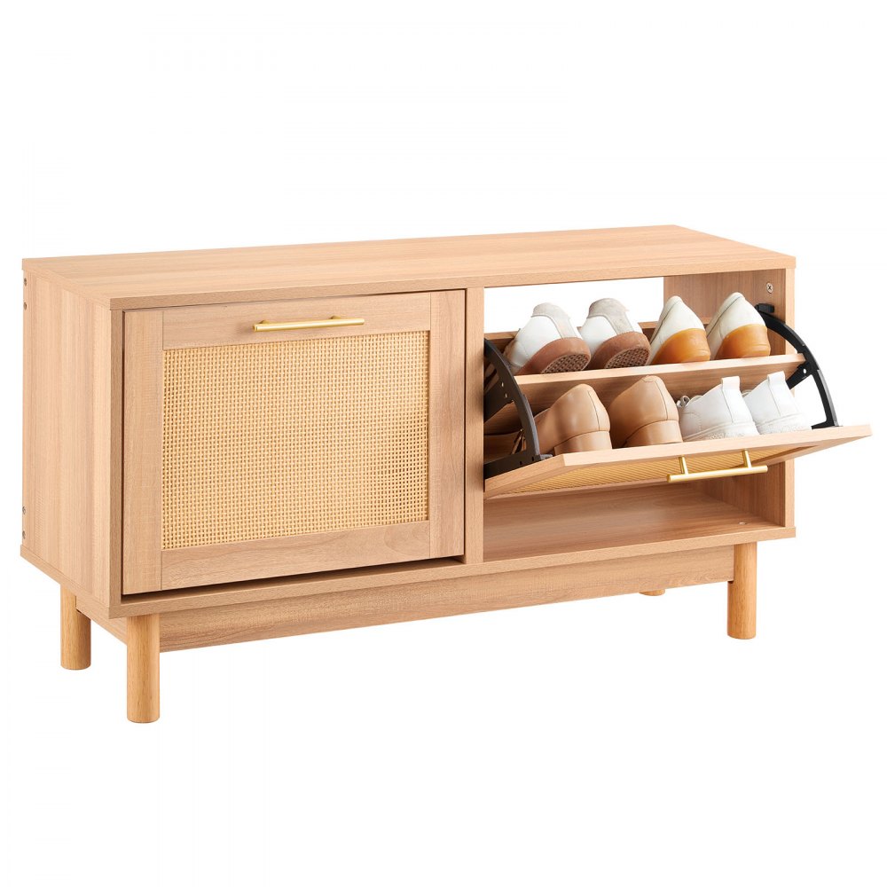 VEVOR Entryway Shoe Bench, 39.4 x 11.8 x 20.9 Inch Rattan-Like Shoes Bench with 2 Flip Drawers, 300lbs Shoe Storage