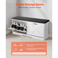 VEVOR Entryway Shoe Storage Bench 39.4" Wide 2-Tier Shoe Bench Black White, with 2 Flip Drawers, 440 lbs Load Capacity