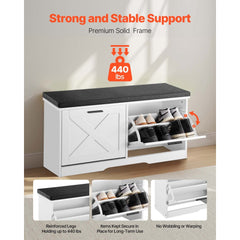 VEVOR Entryway Shoe Storage Bench 39.4" Wide 2-Tier Shoe Bench Black White, with 2 Flip Drawers, 440 lbs Load Capacity