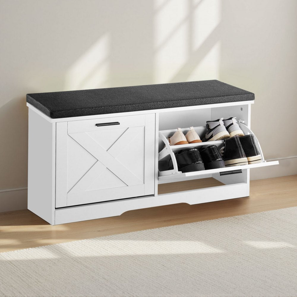 VEVOR Entryway Shoe Storage Bench 39.4" Wide 2-Tier Shoe Bench Black White, with 2 Flip Drawers, 440 lbs Load Capacity