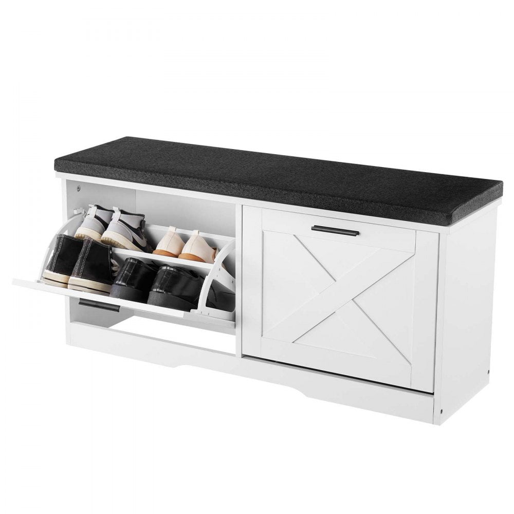 VEVOR Entryway Shoe Storage Bench 39.4" Wide 2-Tier Shoe Bench Black White, with 2 Flip Drawers, 440 lbs Load Capacity