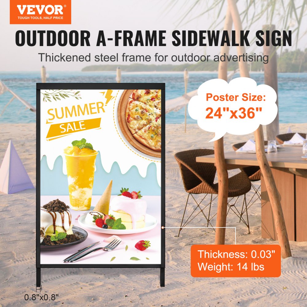 VEVOR A Frame Sidewalk Sign, 24x36 Inch Heavy Duty Slide-in Signboard Holder, Double-Sided Folding Sandwich Board