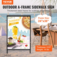VEVOR A Frame Sidewalk Sign, 24x36 Inch Heavy Duty Slide-in Signboard Holder, Double-Sided Folding Sandwich Board