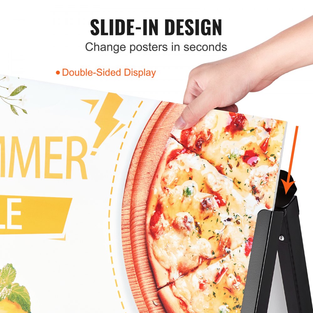 VEVOR A Frame Sidewalk Sign, 24x36 Inch Heavy Duty Slide-in Signboard Holder, Double-Sided Folding Sandwich Board