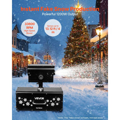 VEVOR Snow Machine, 1200W 90° Shaking Head Snow Maker with Wireless Remote Control, High Output Snowmaking Machine