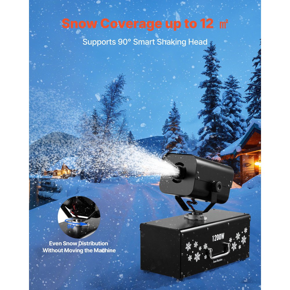 VEVOR Snow Machine, 1200W 90° Shaking Head Snow Maker with Wireless Remote Control, High Output Snowmaking Machine