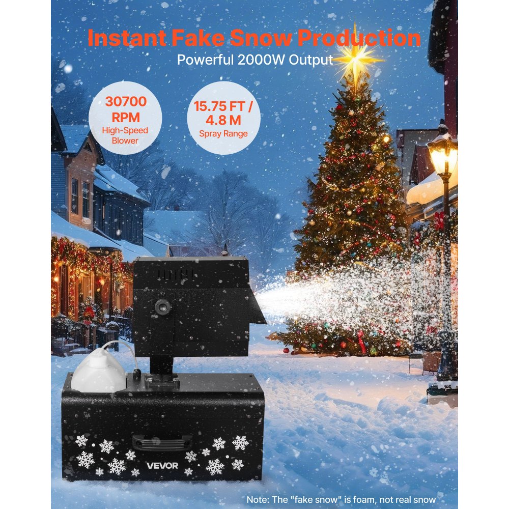 VEVOR Snow Machine, 2000W 90°Shaking Head Snow Maker by Wireless/Wired Remote Control, High Output Snowmaking Machine