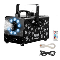 VEVOR 900W Snow Machine with 9 LED RGB Lights, 12 LED Lighting Colors, and Wireless Remote, Handheld/Hanging Outdoor