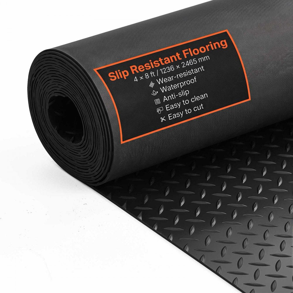 VEVOR Diamond-Plate Rubber Flooring Roll, 3 mm x 4 ft x 8 ft Garage Floor Mat, SBR Rubber Garage Flooring Roll, Easy to