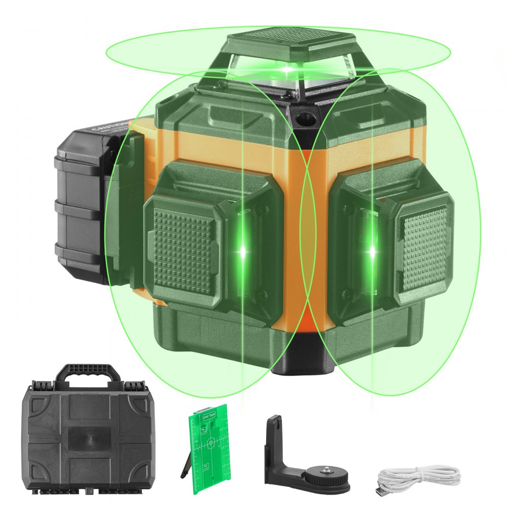 VEVOR 100ft Self Leveling Laser Level, Manual Green 3 x 360° Cross Line Laser, Manual Self-leveling Mode & IP54