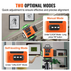 VEVOR Laser Level, 100ft, Self Leveling Manual Green 4 x 360° Cross 16 Line Laser, IP54 Waterproof Manual Self-leveling