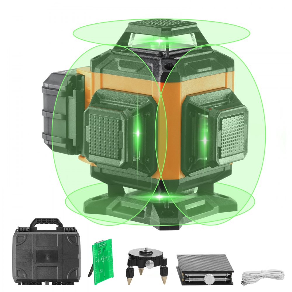 VEVOR Laser Level, 100ft, Self Leveling Manual Green 4 x 360° Cross 16 Line Laser, IP54 Waterproof Manual Self-leveling
