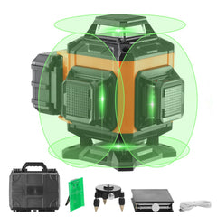 VEVOR Laser Level, 100ft, Self Leveling Manual Green 4 x 360° Cross 16 Line Laser, IP54 Waterproof Manual Self-leveling