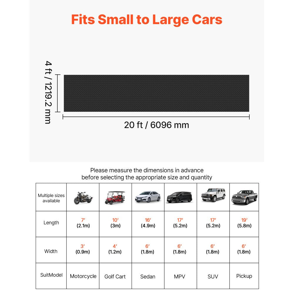VEVOR Garage Floor Roll, 4 x 20 ft Garage Flooring Mat, 3 mm Thickened Rubber Diamond Plate Floor Protector Mat