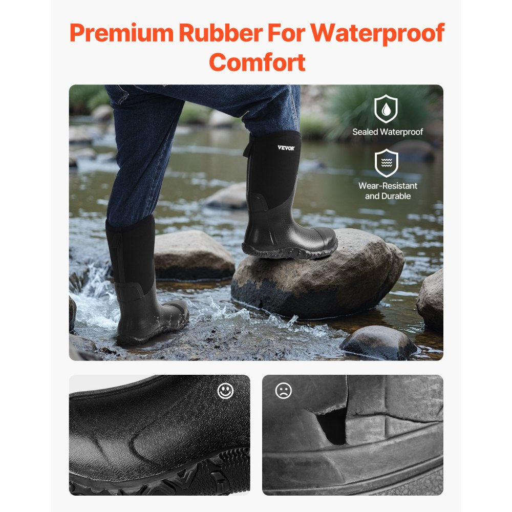 VEVOR Men's Steel Toe Rubber Boots, Protective Footwear, Waterproof Rain Fishing Boots, Outdoor Non-Slip Work Shoes
