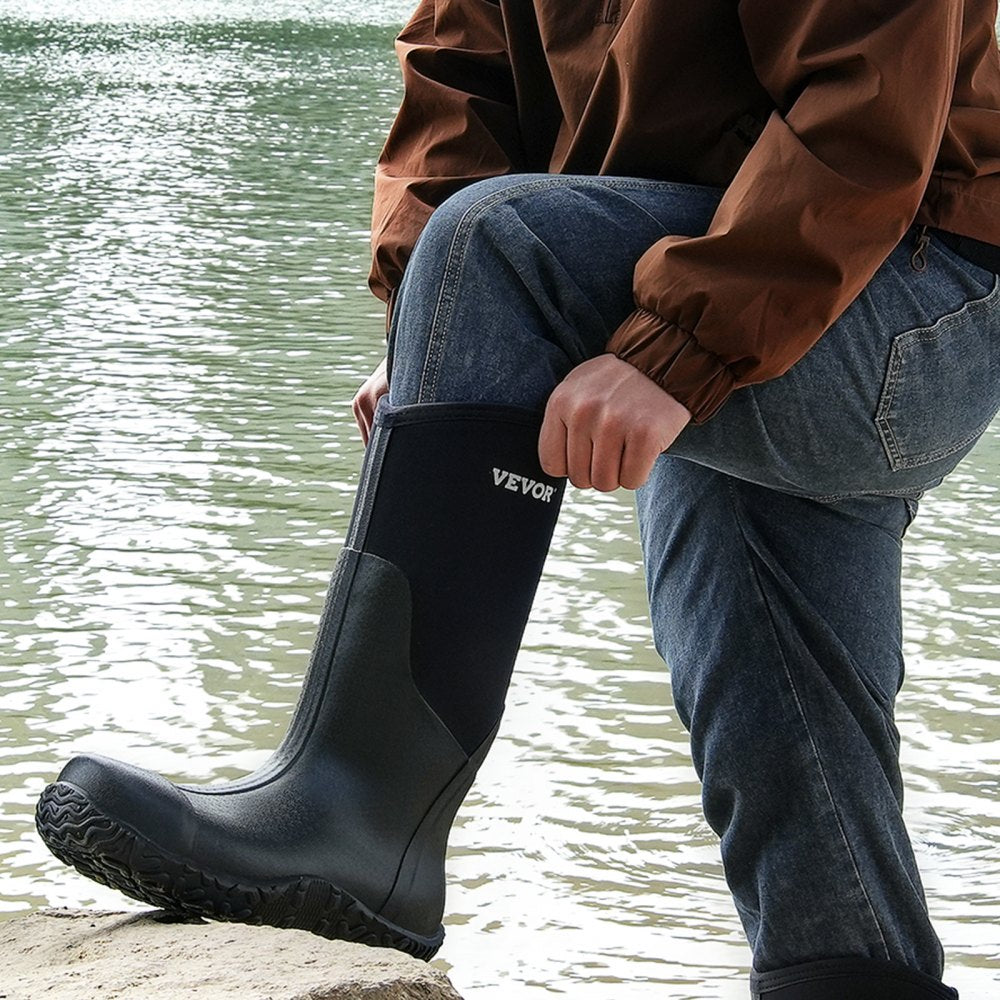 VEVOR Men's Steel Toe Rubber Boots, Protective Footwear, Waterproof Rain Fishing Boots, Outdoor Non-Slip Work Shoes