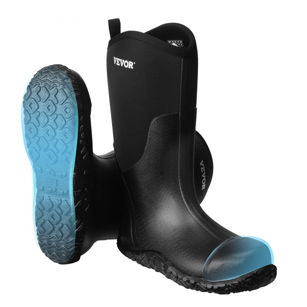 VEVOR Men's Steel Toe Rubber Boots, Protective Footwear, Waterproof Rain Fishing Boots, Outdoor Non-Slip Work Shoes