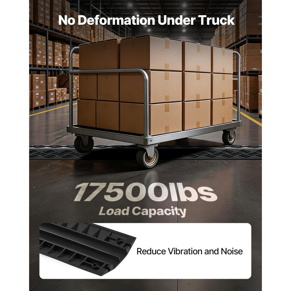 VEVOR Drop Over Cable Cover, 17,500 lbs/Axle Load Capacity, 2 Channel Heavy Duty Floor Cord Cover, Cable Hose Protector