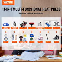 VEVOR 11 in 1 Heat Press, 12 x 15 Inch, Multifunctional Clamshell Printer, Digital Dual-Tube Heat Press Transfer