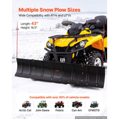 VEVOR Snow Plow Kit 43 in/72 in Width Adjustable Universal Plow Attachment, for Most ATVs and UTVs, Height & Left-Right