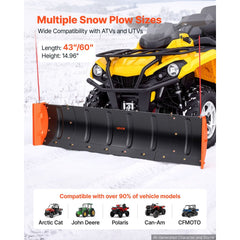 VEVOR Snow Plow Kit 43 in/60 in Width Adjustable Plow Attachment Side Wings, for Most ATVs & UTVs, Height & Left-Right