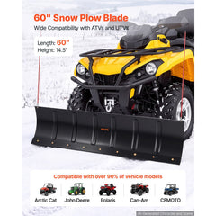 VEVOR Snow Plow Kit 60 in Universal Plow Attachment 3 Mount Options Black, for Most ATVs and UTVs, Height & Left-Right