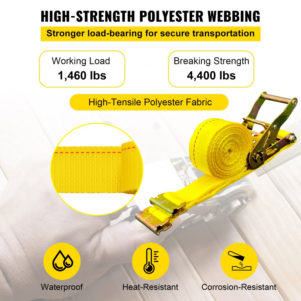 VEVOR E Track Ratchet Strap, 18PCS 2" x 15' E-Track Straps 4400 LBS Breaking Strength, with Polyester Webbing & Spring