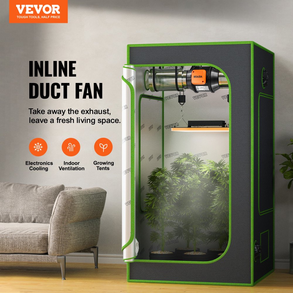 VEVOR Inline Duct Fan, 4-Inch 200 CFM with Variable Speed Controller, Quiet AC-motor Ventilation Exhaust Fan for