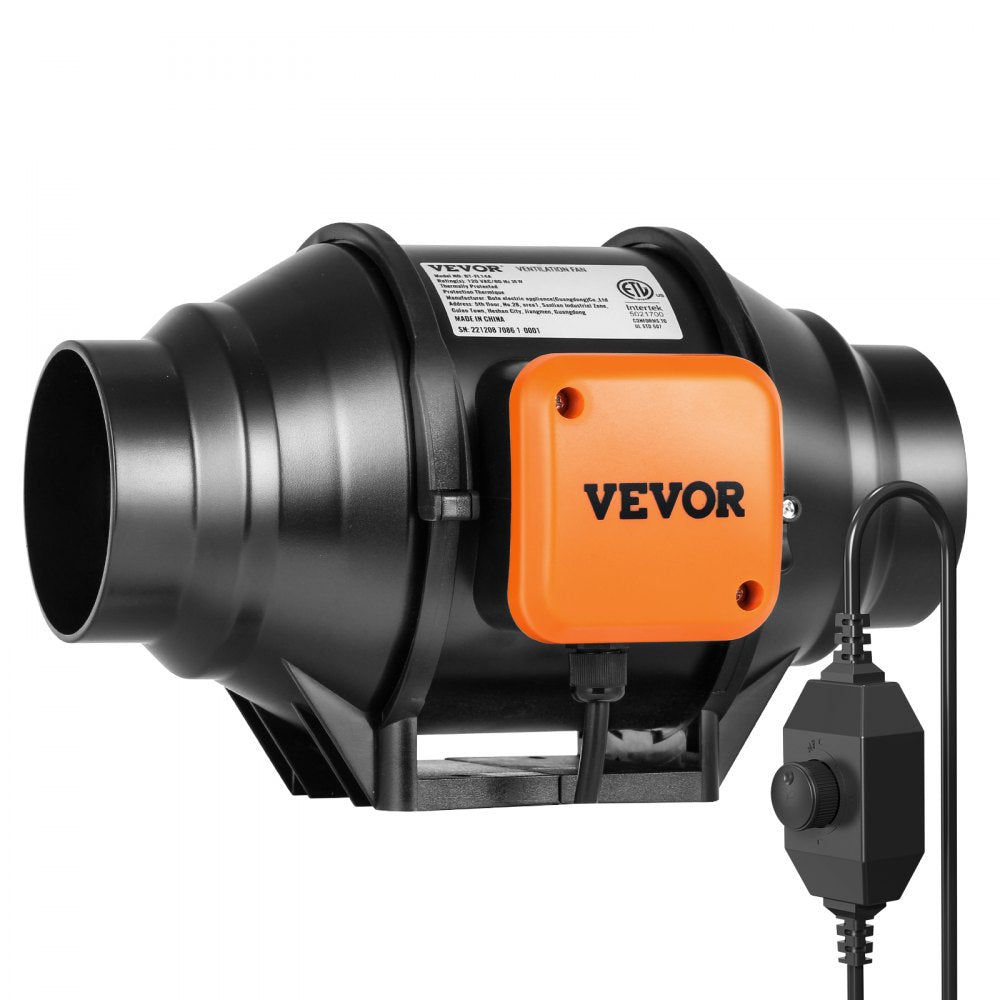 VEVOR Inline Duct Fan, 4-Inch 200 CFM with Variable Speed Controller, Quiet AC-motor Ventilation Exhaust Fan for