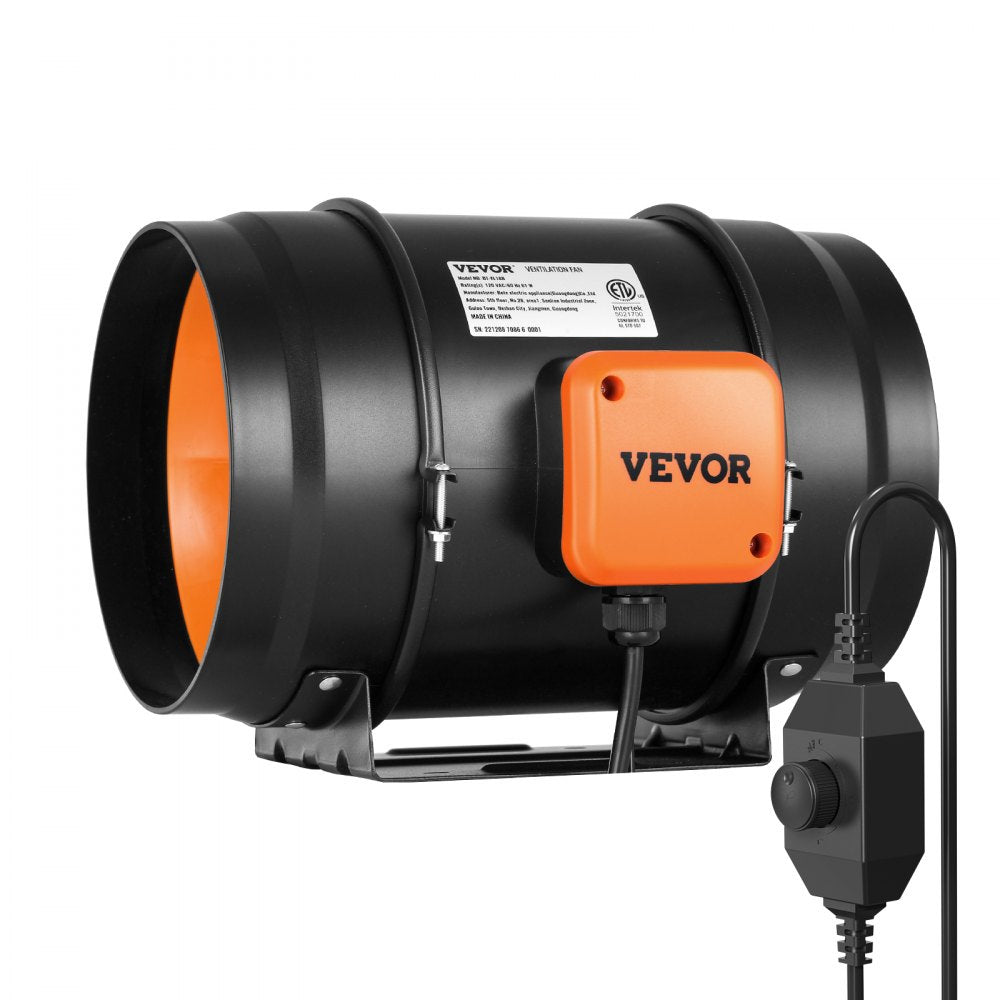 VEVOR Inline Duct Fan, 8-Inch 750 CFM with Variable Speed Controller, Quiet AC-motor Ventilation Exhaust Fan for