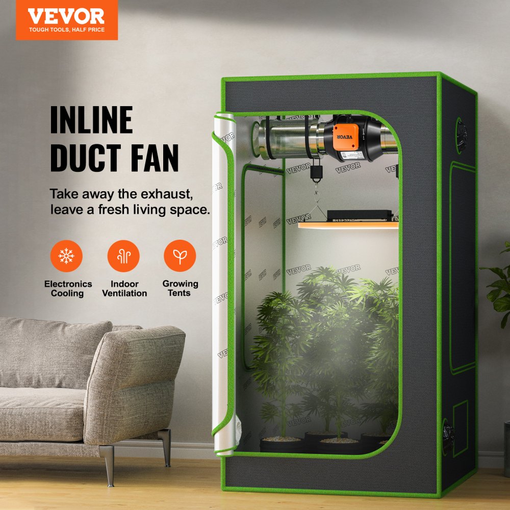 VEVOR Inline Duct Fan, 4-Inch 205 CFM Quiet EC-motor Ventilation Exhaust Fan, with Temperature Humidity Controller for