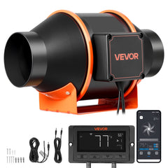 VEVOR Inline Duct Fan, 205 CFM 4 inch EC Motor Exhaust Ventilation Fan with 10-Speed, PWM Controller, App Control