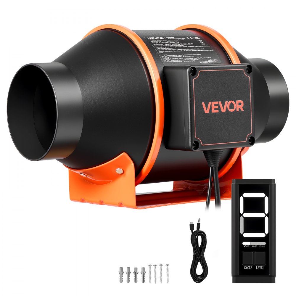 VEVOR Inline Duct Fan, 205 CFM 4 inch EC Motor Ventilation Fan with 3-Speed Circulation, 10-Speed PWM Controller