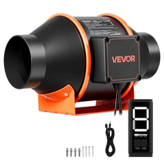 VEVOR Inline Duct Fan, 205 CFM 4 inch EC Motor Ventilation Fan with 3-Speed Circulation, 10-Speed PWM Controller
