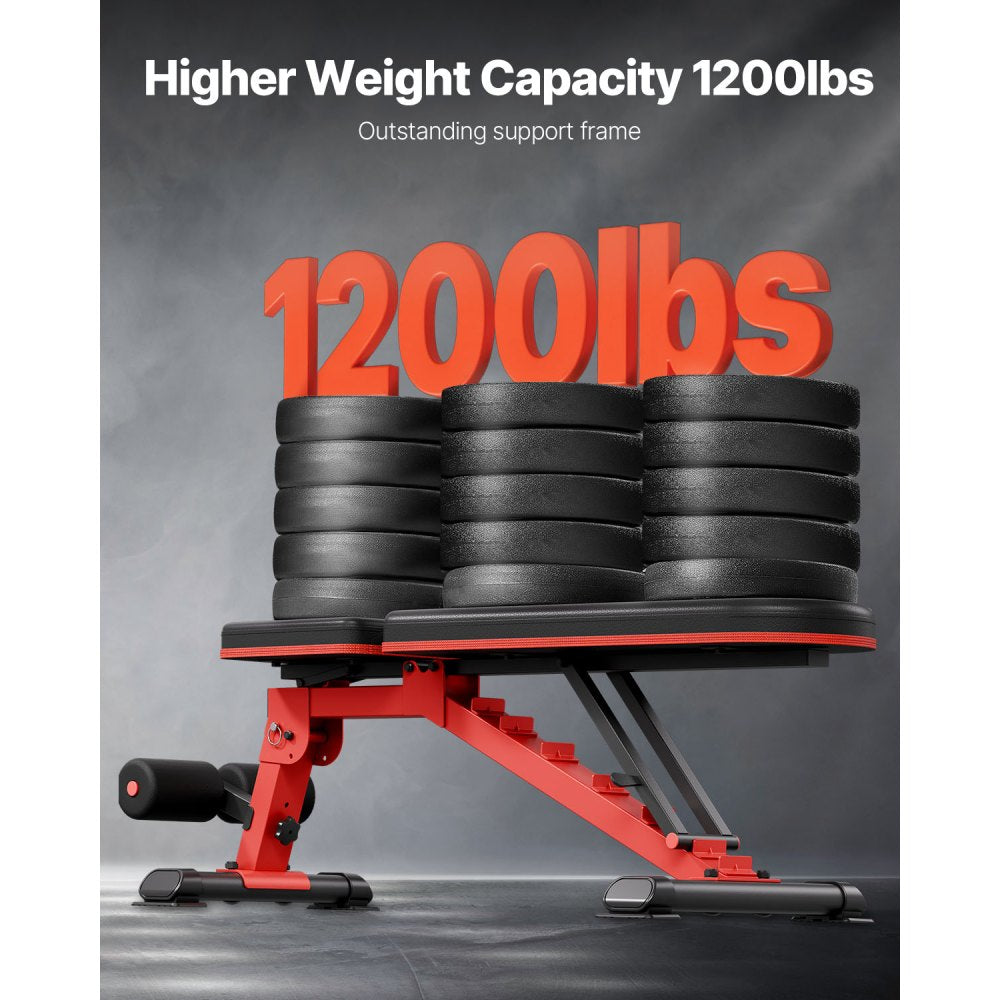 VEVOR Weight Bench, 1200lbs Heavy Duty Stable Weight Bench Press for Full Body Workout, Adjustable Exercise Sit up