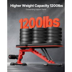 VEVOR Weight Bench, 1200lbs Heavy Duty Stable Weight Bench Press for Full Body Workout, Adjustable Exercise Sit up