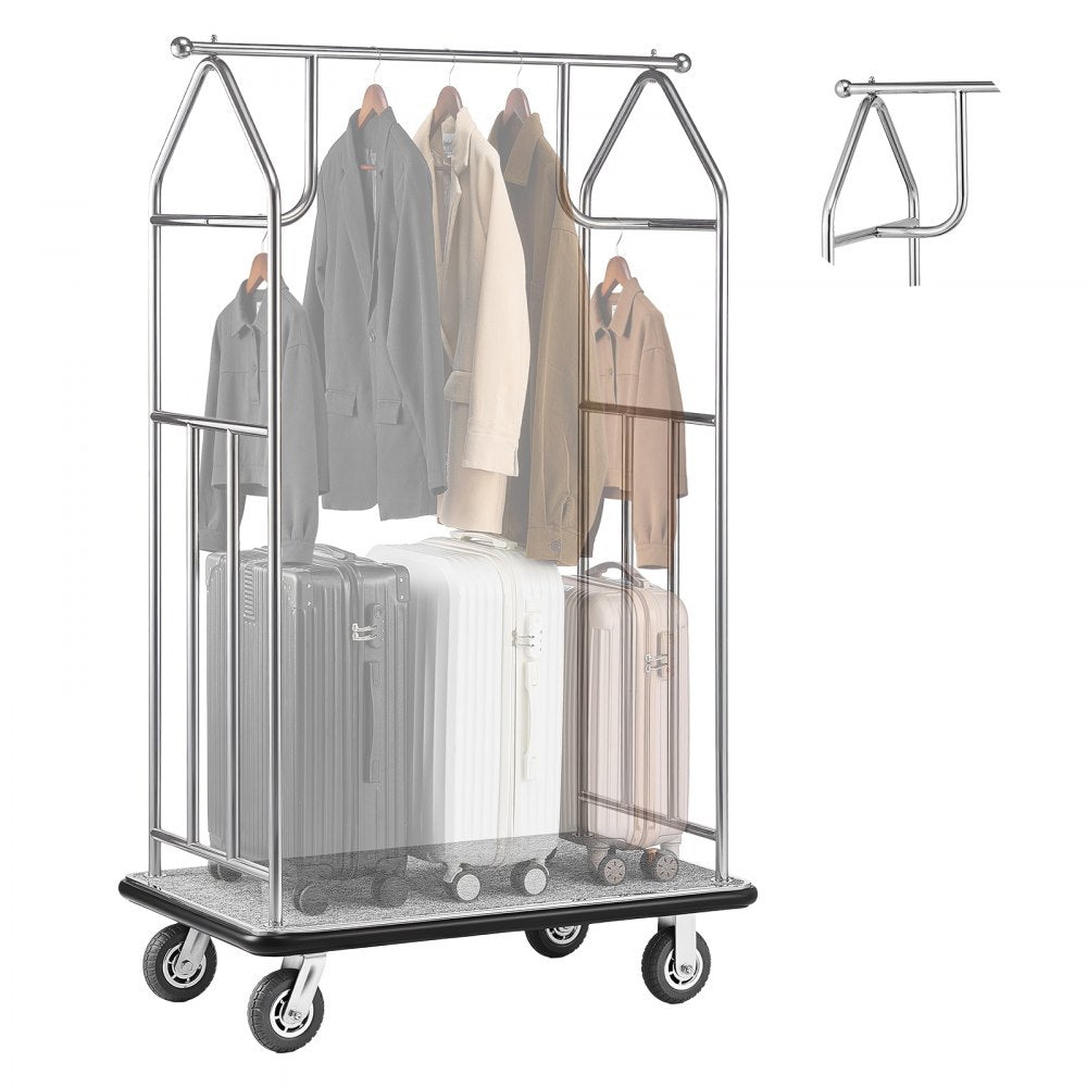 VEVOR Hotel Luggage Cart, 800 LBS Load Capacity, Brushed Stainless Steel Finish Bellman's Cart, Valet Cart with Grey