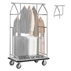 VEVOR Hotel Luggage Cart, 800 LBS Load Capacity, Brushed Stainless Steel Finish Bellman's Cart, Valet Cart with Grey