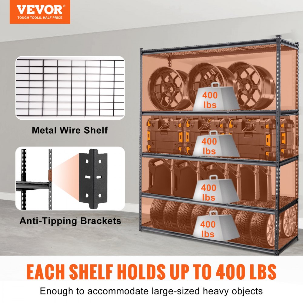 VEVOR Storage Shelving Unit, 5-Tier Adjustable, 2000 lbs Capacity, Heavy Duty Garage Shelves Metal Organizer Wire Rack
