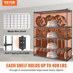 VEVOR Storage Shelving Unit, 5-Tier Adjustable, 2000 lbs Capacity, Heavy Duty Garage Shelves Metal Organizer Wire Rack