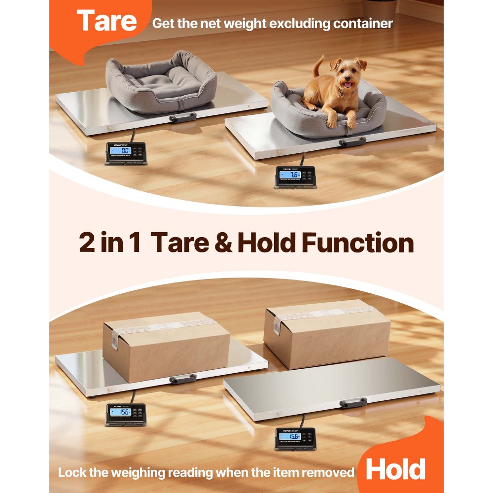 VEVOR Livestock Scale 700LBS, Dog Scales Large Platform 40.6x20.9Inch Stainless Steel Vet Scale Industrial Floor Scale