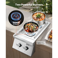 VEVOR Double Grilling Side Burners, 2 x 15,000BTU Liquid Propane Side Burner for Outdoor Kitchen, Convertible to