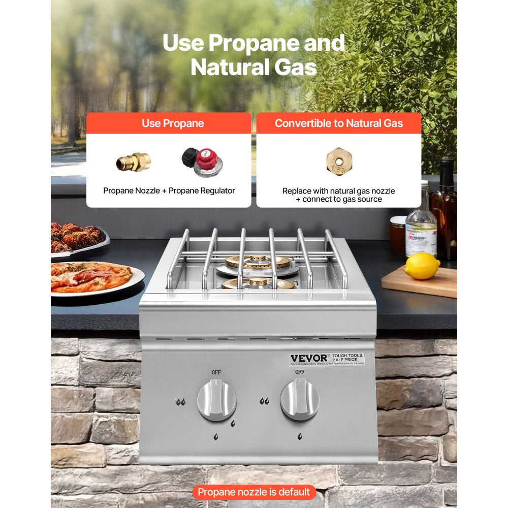 VEVOR Double Grilling Side Burners, 2 x 15,000BTU Liquid Propane Side Burner for Outdoor Kitchen, Convertible to