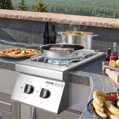 VEVOR Double Grilling Side Burners, 2 x 15,000BTU Liquid Propane Side Burner for Outdoor Kitchen, Convertible to
